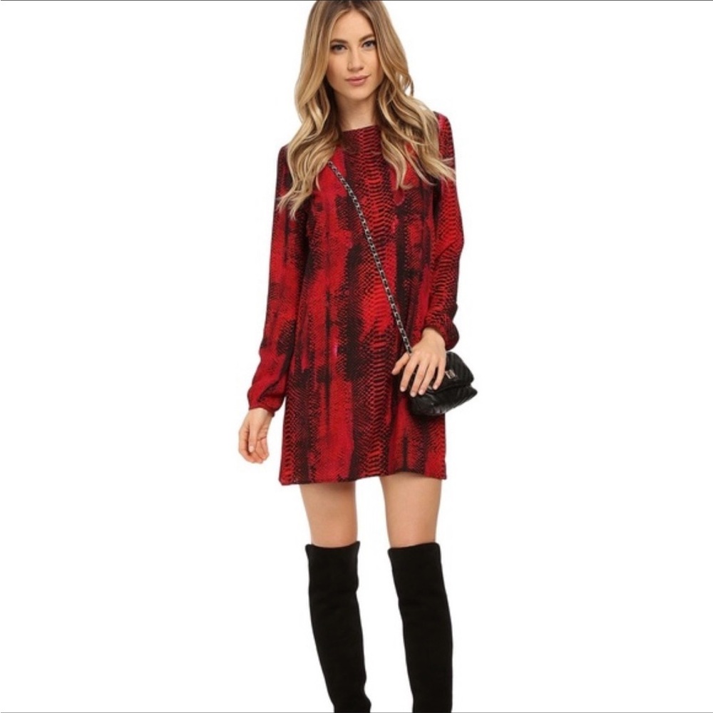 BB Dakota Red and Black Snake-Print Mini Dress